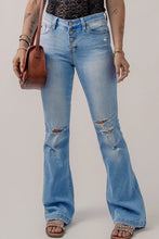 Load image into Gallery viewer, High Waist Ripped Knee Flare Jeans
