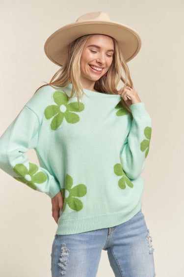 Fia Puffy Flower Print Sweater
