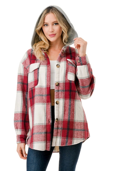 Felicia Fur Lined Plaid Flannel Hoodie Belle Co. Boutique