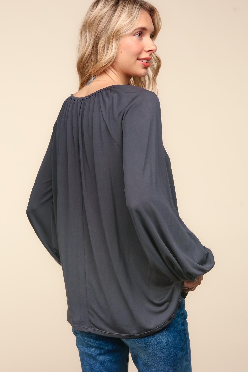 Ava Charcoal Knit Peasant Top
