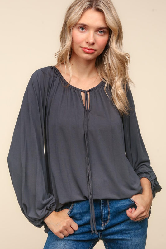 Ava Charcoal Knit Peasant Top