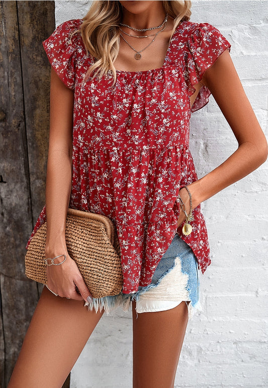 Danielle Ditsy Floral Ruffle Tiered Blouse