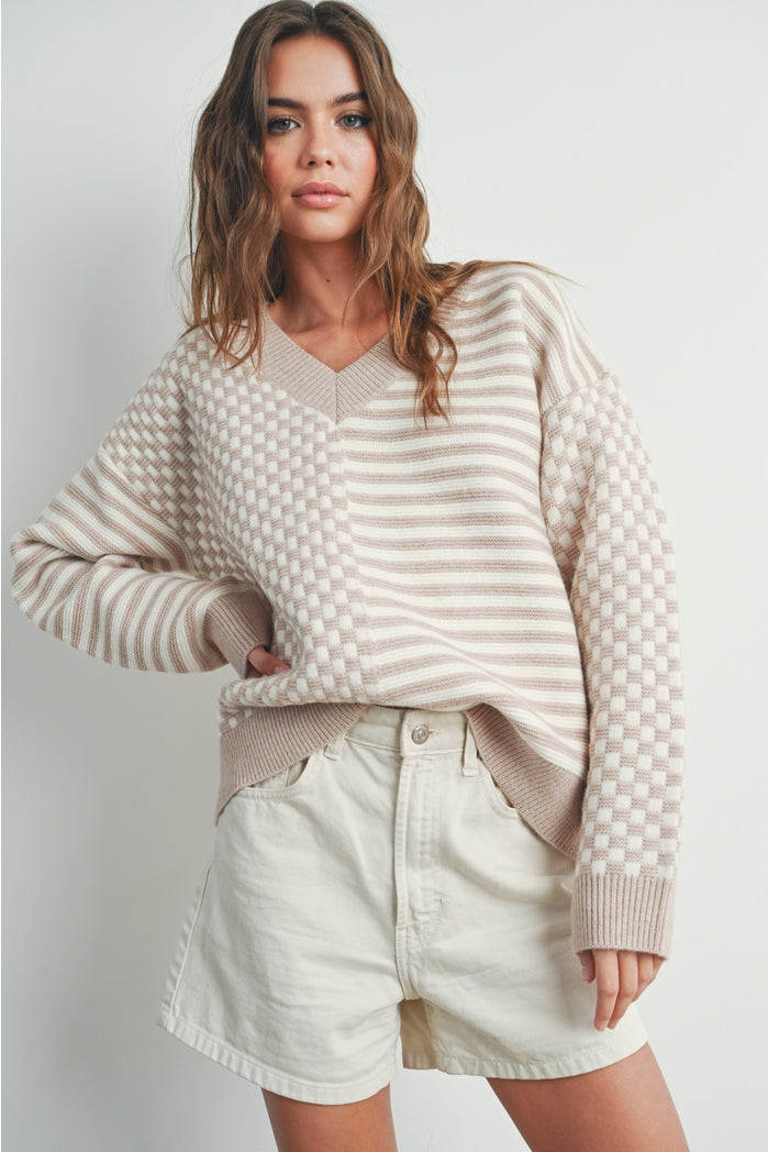 Celeste Checkered & Striped Patter Sweater