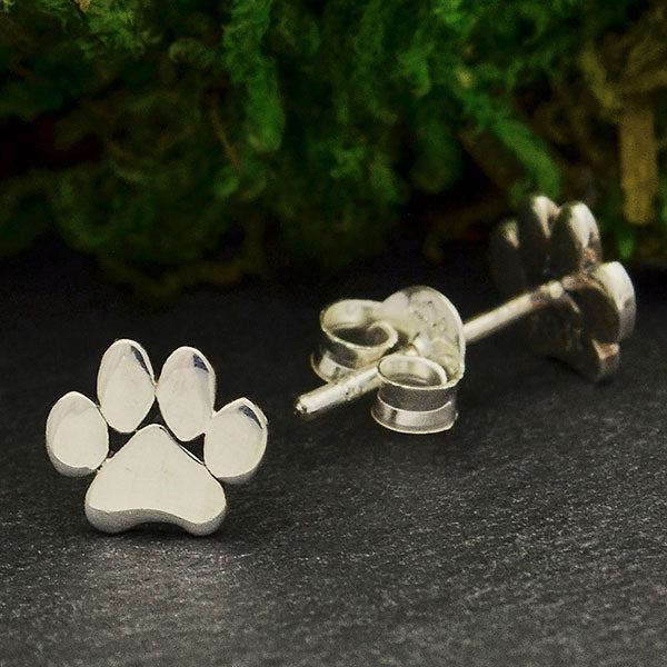 Sterling Silver Tiny Puffed Paw Post Earrings 5x6mm