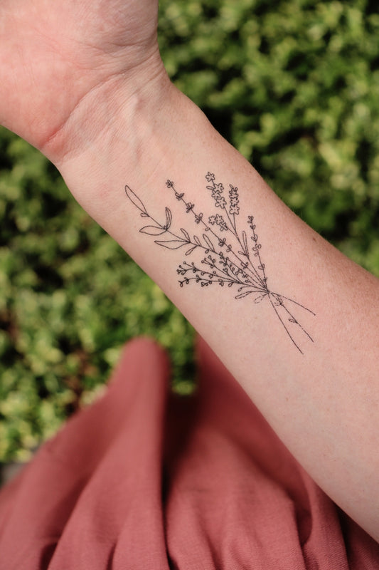 Hand Drawn Floral Temporary Tattoos 9 Designs in Sets of 2