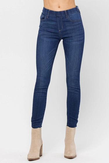 Pull On Mid Rise Skinny Jeans - Dark Wash
