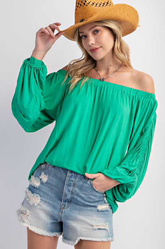 Oakleigh Off Shoulder Ruched Sleeve Top