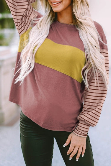 Maren Colorblock Striped Bishop Sleeve Pullover