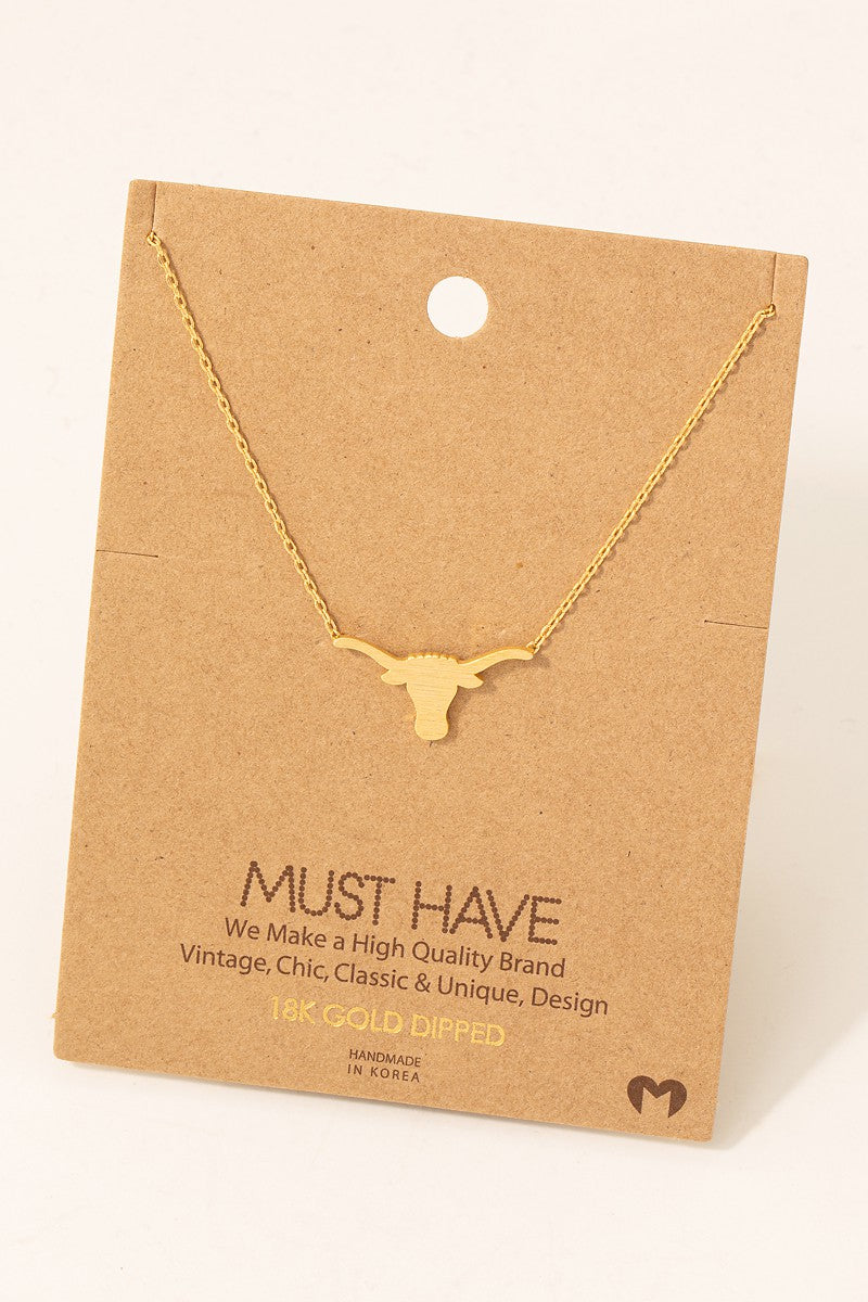 Bull Head Pendant Necklace 18K Gold Dipped