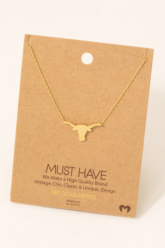 Bull Head Pendant Necklace 18K Gold Dipped