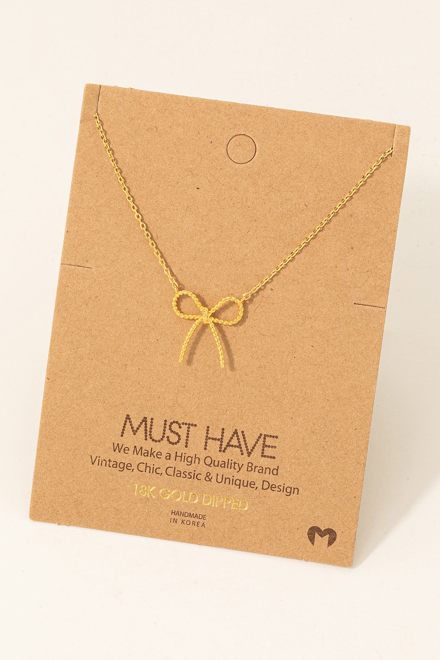 18K Gold Dipped Textured Bow Necklace