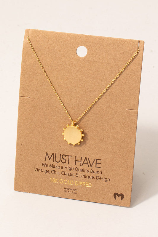 Sun Disc Pendant Necklace 18K Gold Dipped