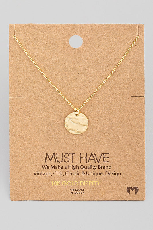 Hammered Disc Necklace 18K Gold Dipped