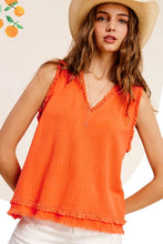 Load image into Gallery viewer, Madison Washed Linen Fringe Edge Tank
