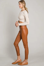 Load image into Gallery viewer, Cognac Pleather Skinny Pants

