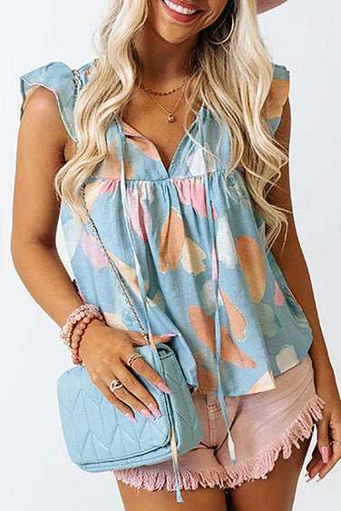 Amelia Abstract Print Top - Blue