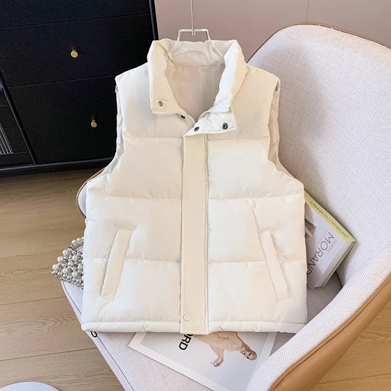 Mock Neck Off White Puffer Vest