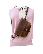 Load image into Gallery viewer, Genuine LeatherMagnetic Snap Crossbody Bag - Dark Brown
