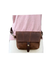 Load image into Gallery viewer, Genuine LeatherMagnetic Snap Crossbody Bag - Dark Brown
