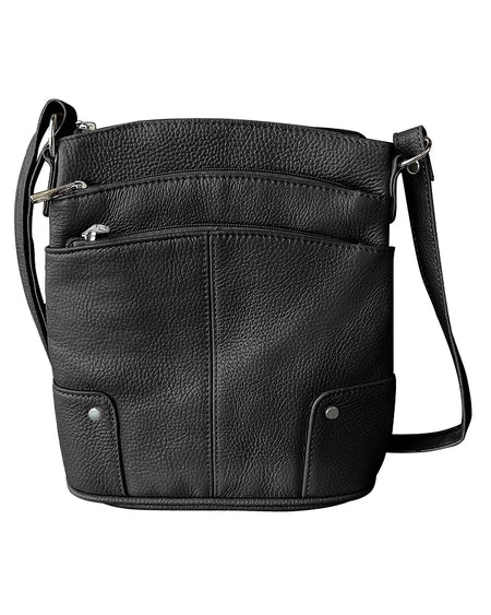 Genuine Cowhide Leather Crossbody - Black