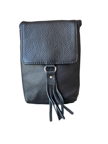 Cowhide Leather Small Cell Phone Crossbody Black