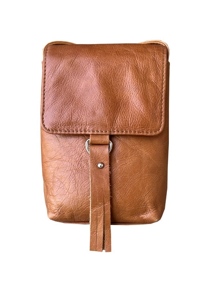 Cowhide Leather Small Crossbody For Phone Brown
