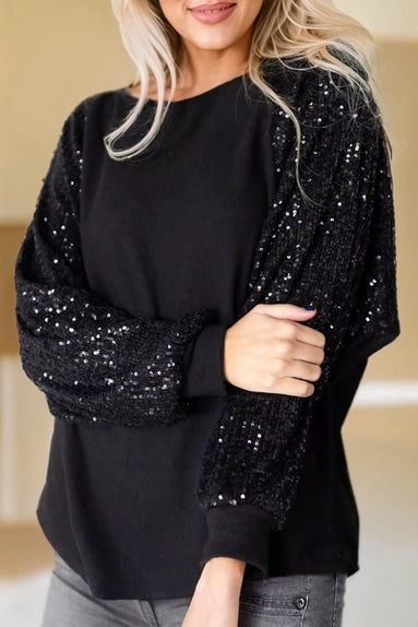 Naomi Black Sequin Sleeve Top