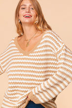 Load image into Gallery viewer, Isabella Ivory/Taupe V-Neck Slouchy Sweater
