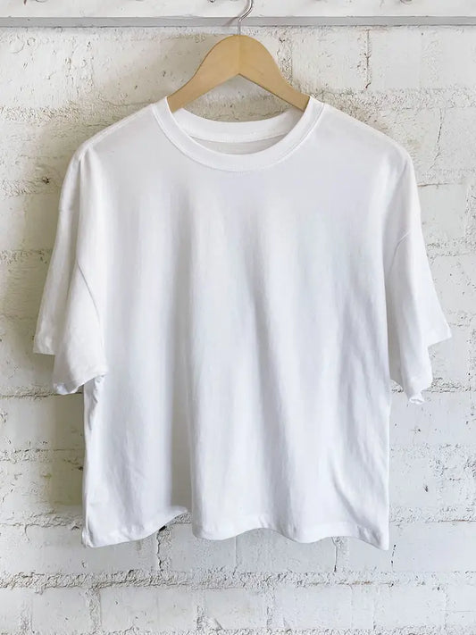 Solid Long Cropped Tee - White