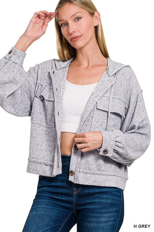 Gracie Soft Hacci French Terry Button Up Hoodie