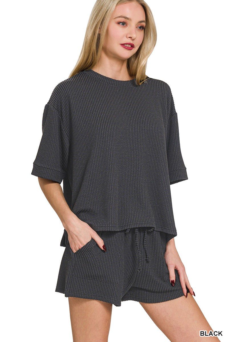 Emma Raised Rib Short Sleeve & Shorts Set