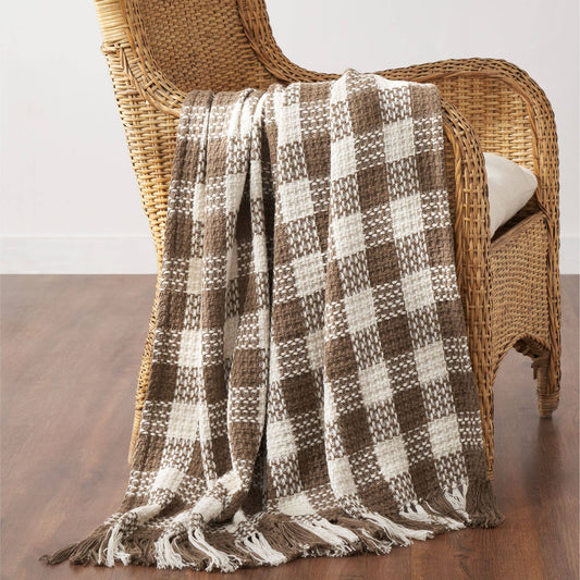 Cocoa Brown Heritage Check Throw Blanket 50x60
