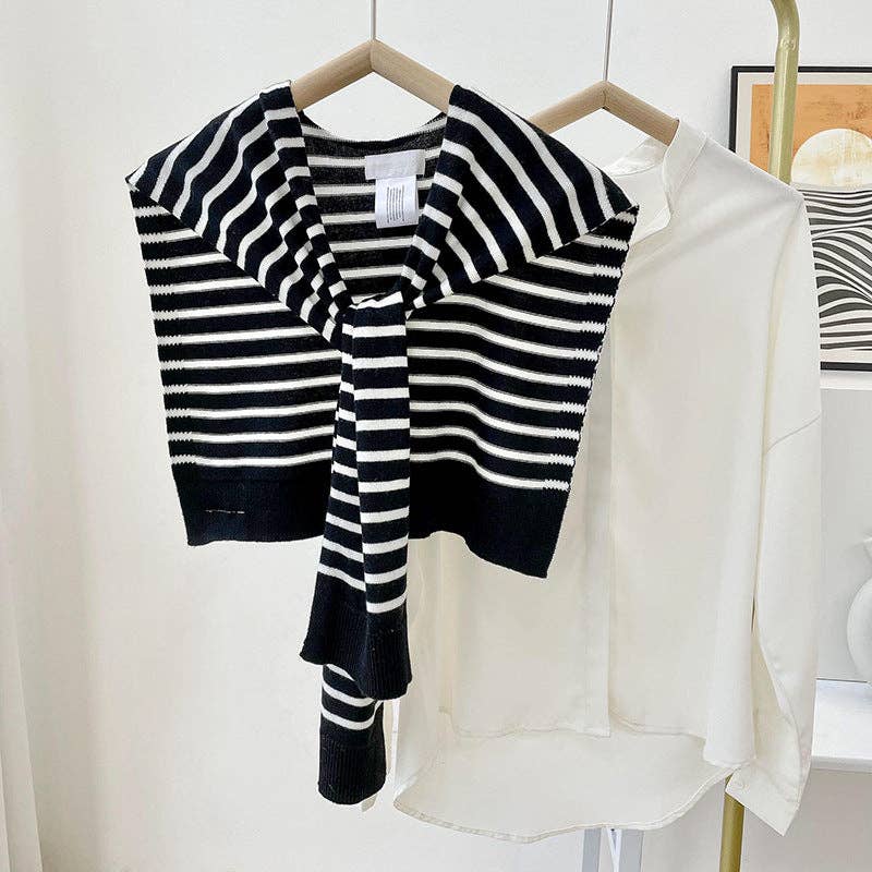 Cozy Knitted Striped Shawl Wrap AL-931089: Black / 100cm