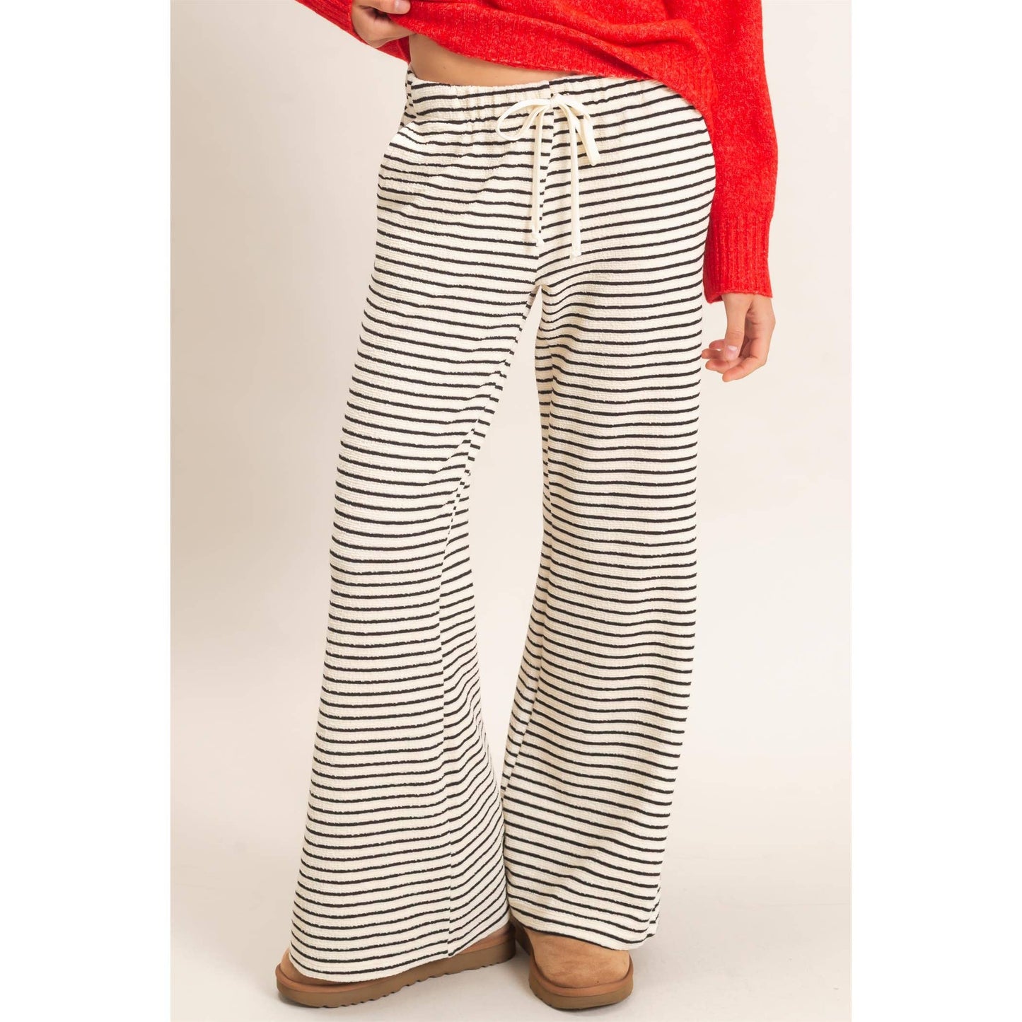 Striped Wide Leg Pants - Cream/Black