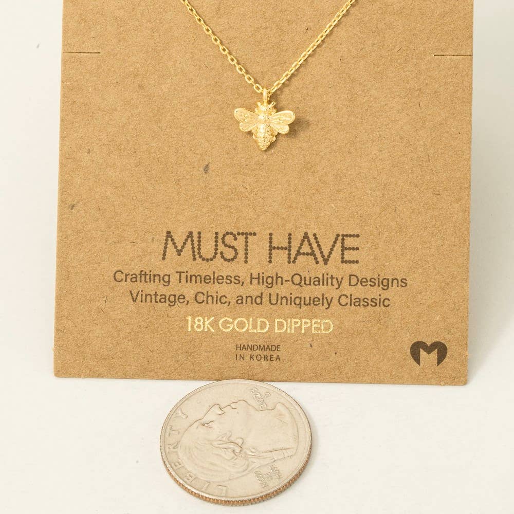Gold Dipped Mini Bee Pendant Necklace: S