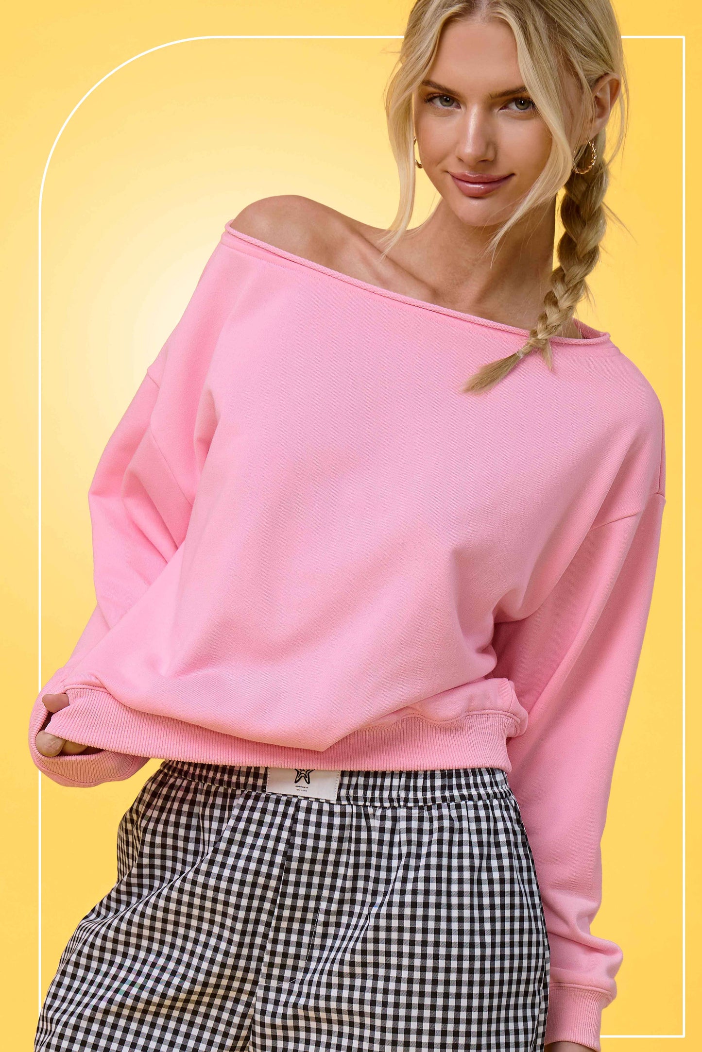 Kylee Raw Edge Boat Neck Sweatshirt: Strawberry Milk