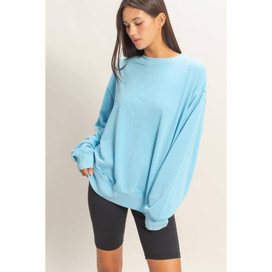 Mya Mineral Washed French Terry Pullover: Blue