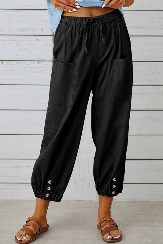 Harper Button Hem Jogger - Black
