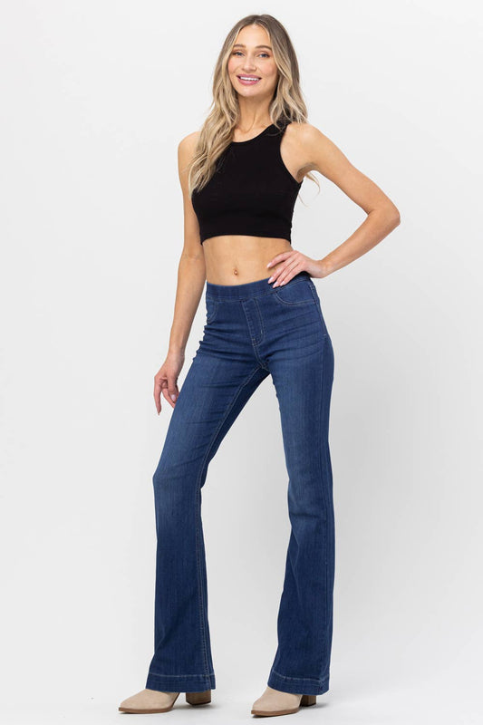 Jelly Brand Mid Rise Dark Denim Pull On Flare