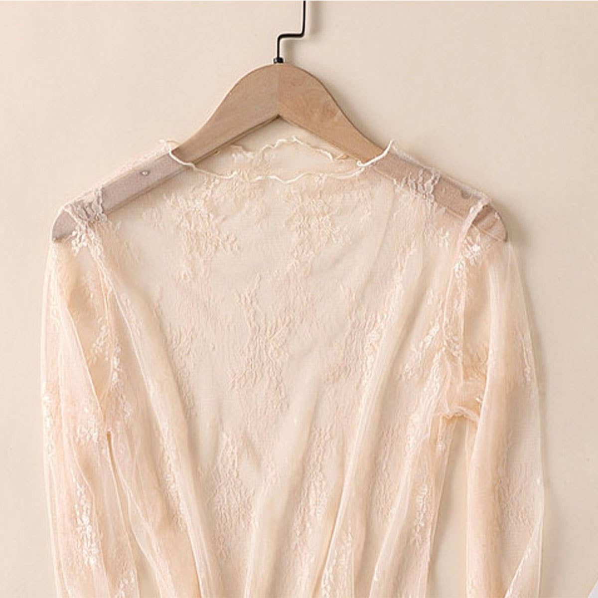 Sexy Mesh Blouse - Long Sleeve Lace Top for Women_CWTBLL3619: APRICOT / (M) 1