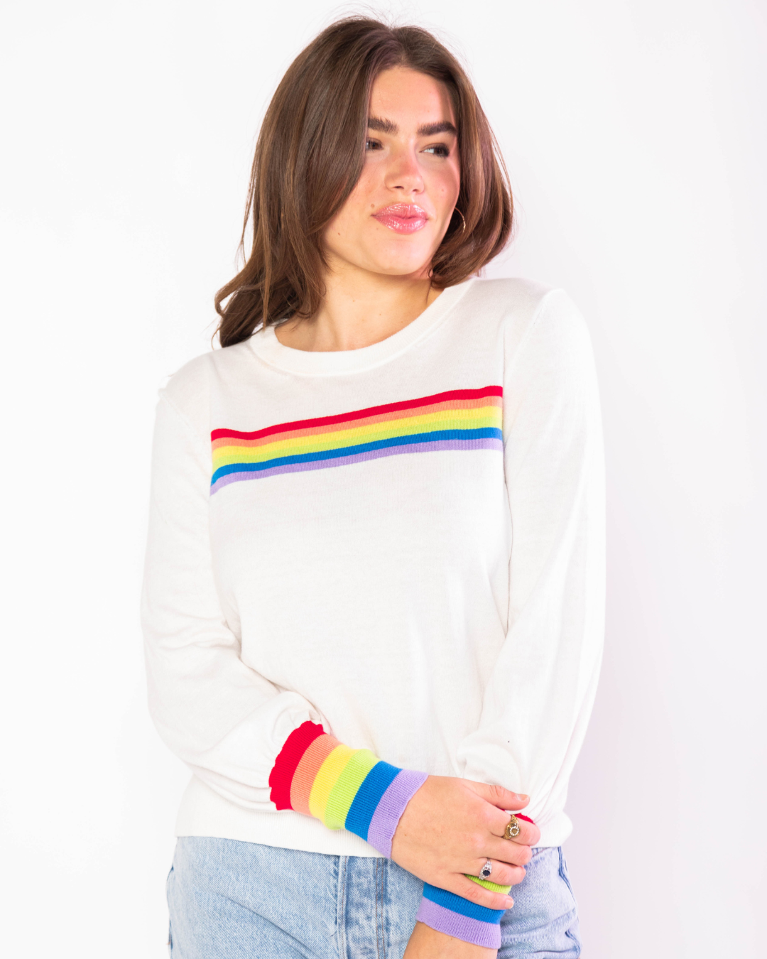 Izzy Puff Sleeve Rainbow Sweater
