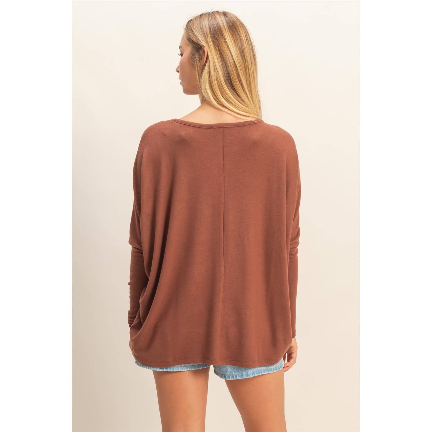 Riley Relaxed Fit Dolman Long Sleeve Top - Chestnut