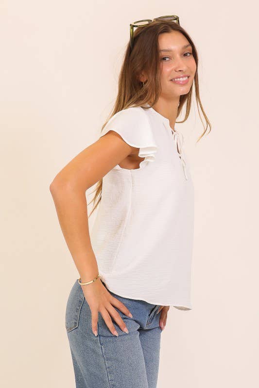 Abby Flutter Sleeve Tie-Front Blouse - Off White