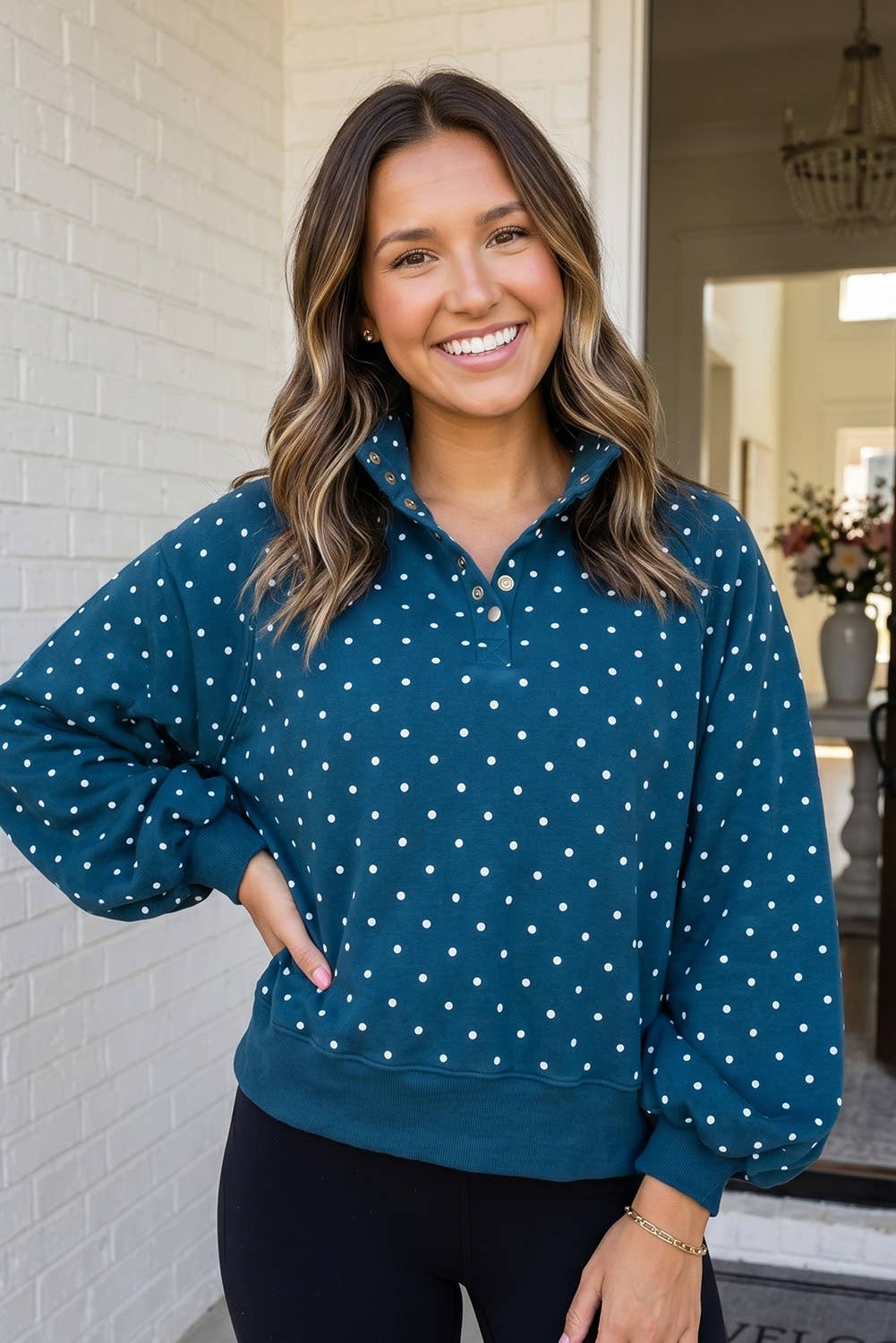 LAS Chocolate Chip Polka Dot Pullover Sweatshirt (S-XL): Brown / L