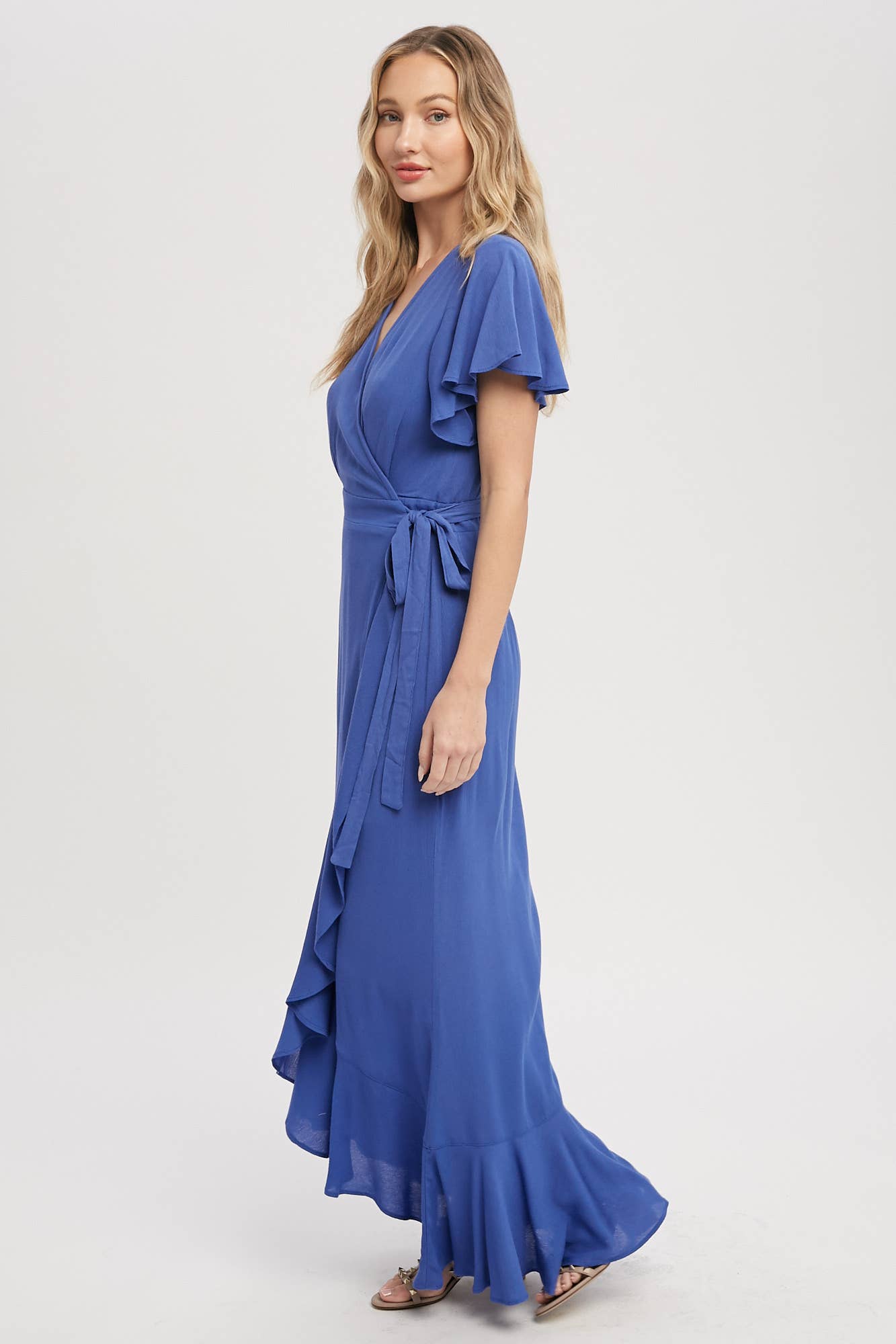 Ayla Ruffle Hem Wrap Dress - Blue