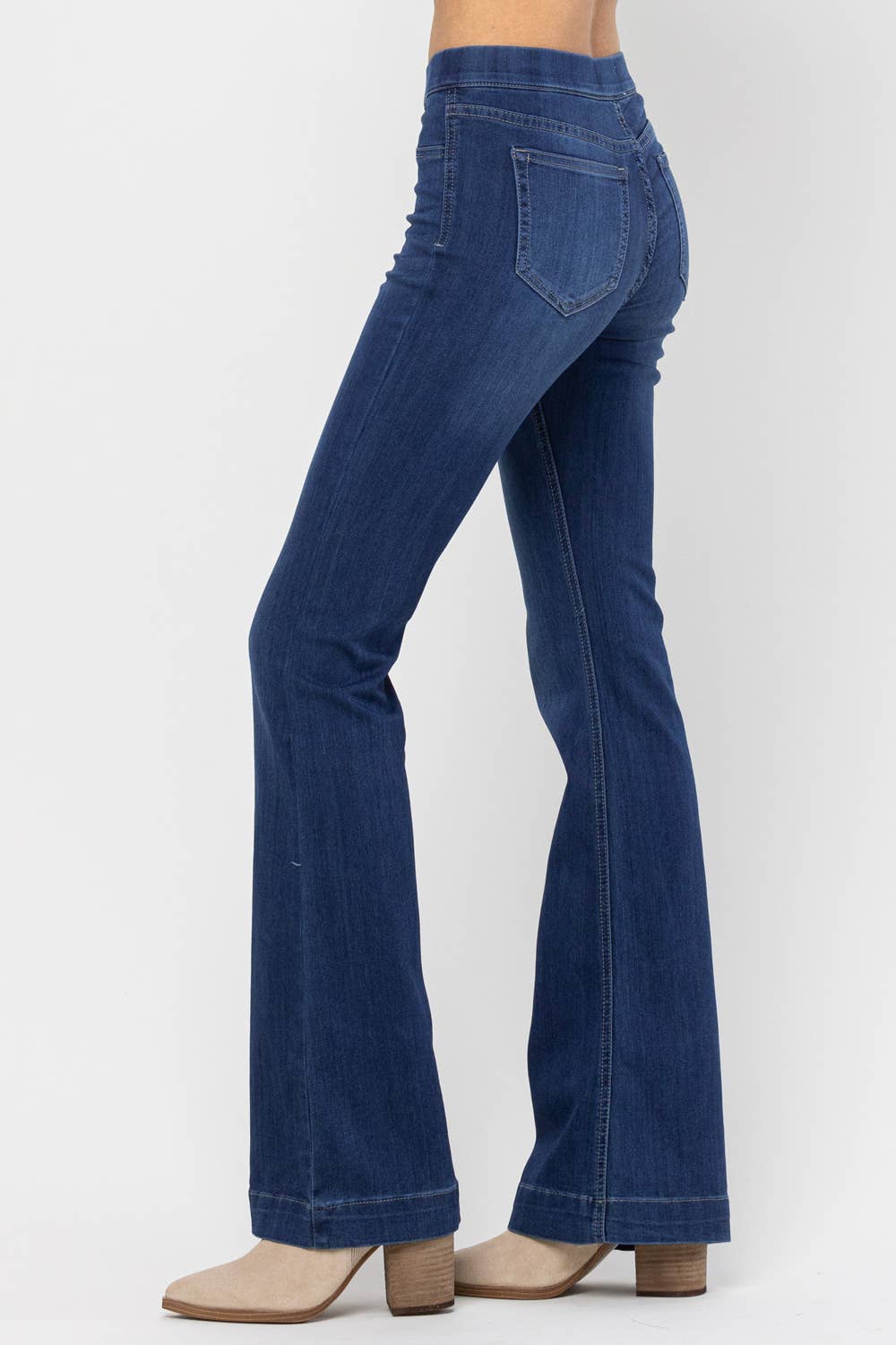 Jelly Brand Mid Rise Dark Denim Pull On Flare