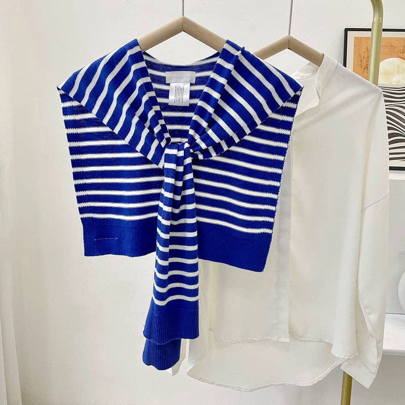 Cozy Knitted Striped Shawl Wrap AL-931089: Black / 100cm