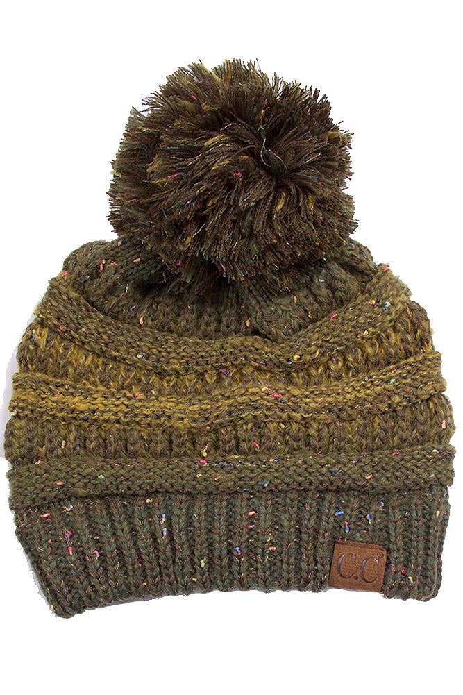 C.C Confetti Knit Beanie With Pom: Oatmeal