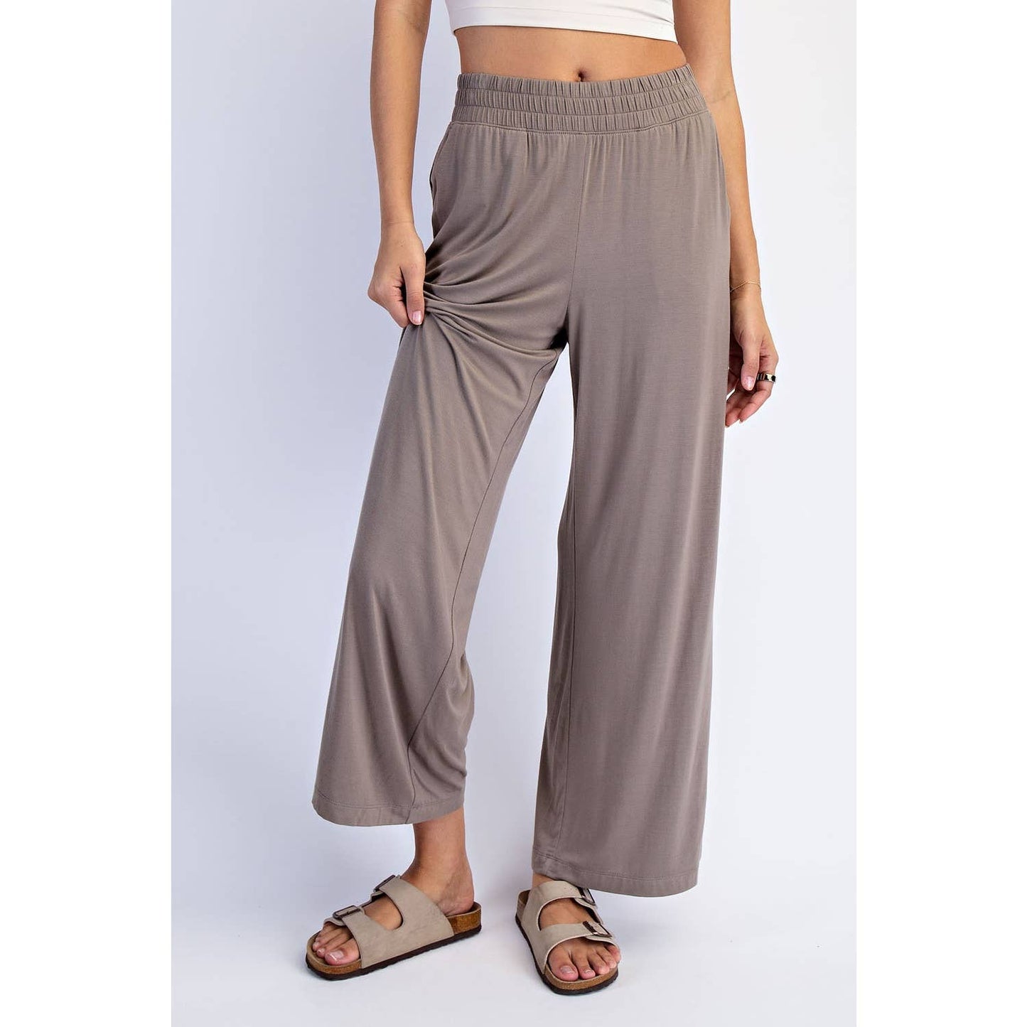 Lightweight Breathable Cropped Wide Leg Pants - Black