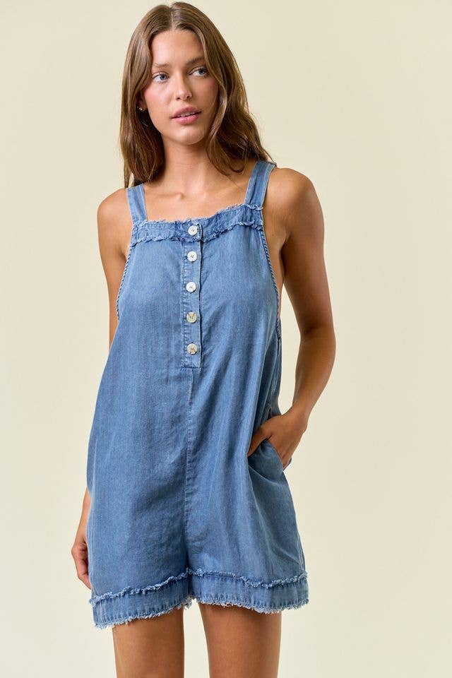 Landry Tencel Denim Romper - Med Wash Denim